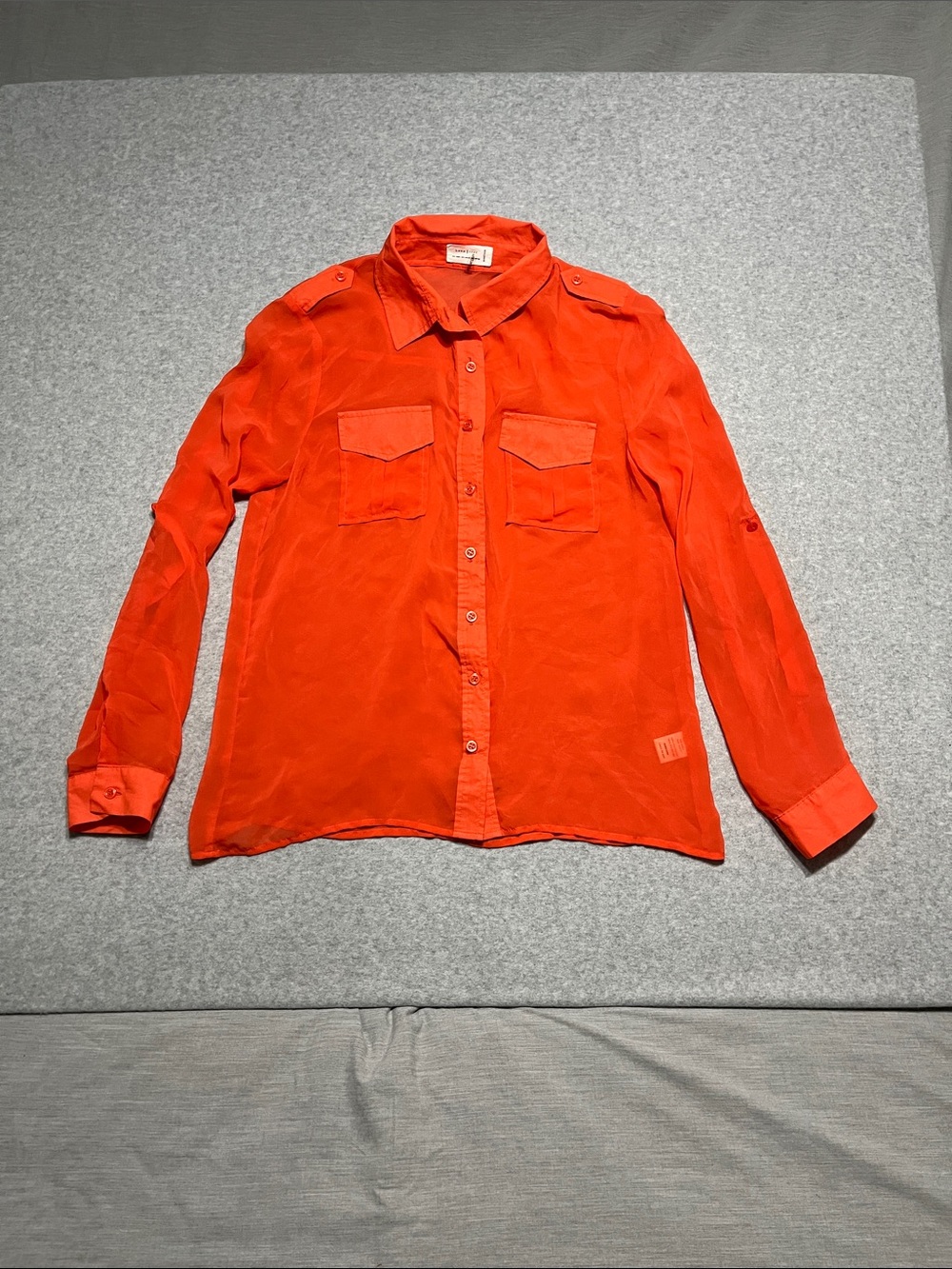 Love tree 🌳 sheer orange button down blouse M
